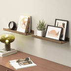Boswillon Floating Shelves for Wall, Wall Mounted Shelves Set of 2, Rustic Shelves with Lip, Display Picture Ledge Shelf for Wall Decor Living Room Bathroom Kitchen - Brown