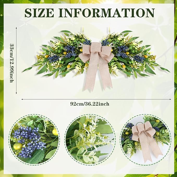 Floral Swag for Front Door Greenery Teardrop Swag Artificial Eucalyptus Olive Leaves Mixed Berry Swag with Bow Summer Wreath for Farmhouse Wedding Arch Party Wall Home Indoor Outdoor Holiday Decor