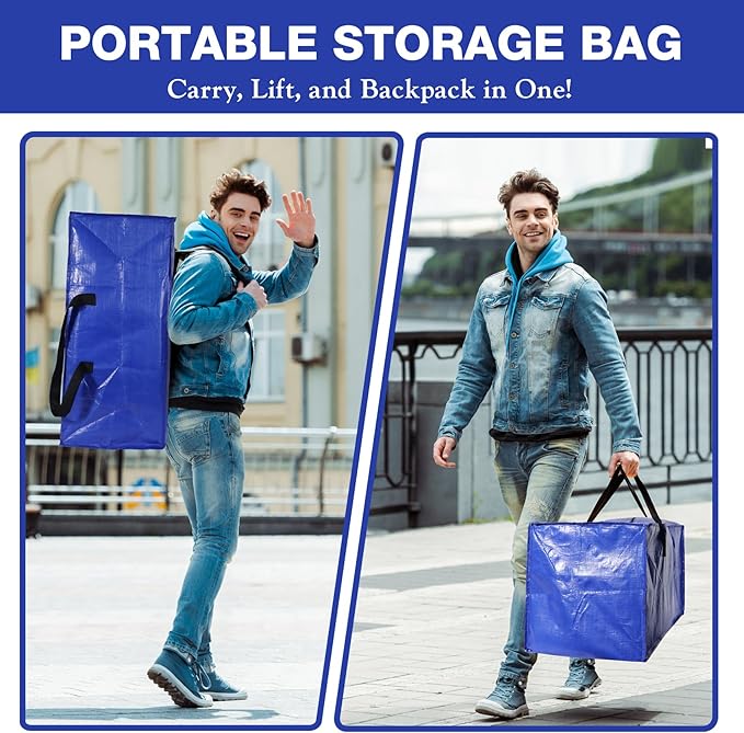 4 Pack Dorm Moving Bags with Backpack Straps Heavy Duty Moving Boxes Supplies Packing Cubes Alternative,Large Storage Totes Travel Space Saver Bags for Room Essentials,Stow Clothes 93 L 25 Gallons
