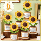 Wavwavw 6 Pcs Friends Gifts for Women, Galentines Graduation Handmade Sunflower Crochet Doll with Positive Card for Female Birthday BFF Bestie Gifts (Friends)