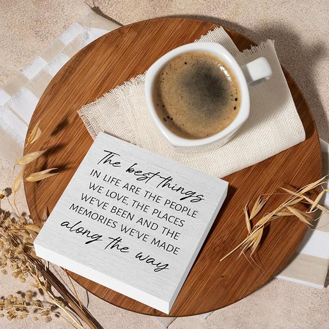 Inspirational the Best Things Family Quote Home Accessories Decor Rustic Wooden Box Sign Desk Decor for Family Friend Table Shelf Wall Living Room Bathroom Farmhouse Office Wood Block Plaque Box Sign