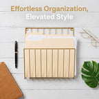 Gold Wall Mounted Magazine Rack and File Holder, A Sturdy Iron Organizer for Mail, Letters, Folders, and Papers,Decorative for Home Office or Study Room