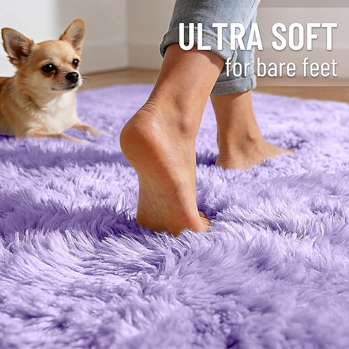 OLANLY 3x5 Machine Washable Small Bedside Rug, Soft Fluffy Shaggy Rugs for Living Room, Bedroom, Indoor Floor Carpet for Kids Girls and Boys, Preppy Dorms, Nursery, Home Decor Aesthetic, Light Purple