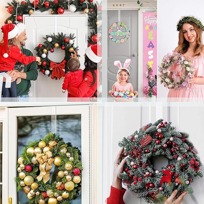 Emopeak 15 Inch Clear Wreath Hangers for Front Door - 2 Pack, Non Scratch Over The Door Hooks Wreath-Door-Hanger Sturdy Over The Door Hooks for Easter Halloween Christmas Decoration