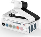 Neaties Heavy Duty Clothes Hangers 100 Pack (108 Count) – Made in the USA – 8lb Capacity Plastic Hangers for Adult Clothing – Durable for Pants, Coats, Jackets, or Jeans – White & Black