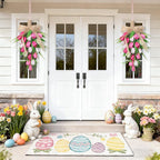 Spring Swags Ideal for Front Door Artifical Tulips Teardrop Swag with Burlap Bow Hanging Decorative Easter Wreath Ideal for Porch Wall Mother's Day 8.7x15.8 inch