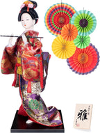 ALAMIYA Home Decoration Asian Japanese Geisha Kimono Doll Collectible Figurine Gift with Paper Fan