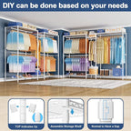 Ulif E12 Max Clothes Rack，Heavy Duty Freestanding Garment Rack with Shelves，Metal Clothing Closet Storage System for Hanging Clothes，83" W x 16" D x 76.5" H, Hold 1060 lbs，White