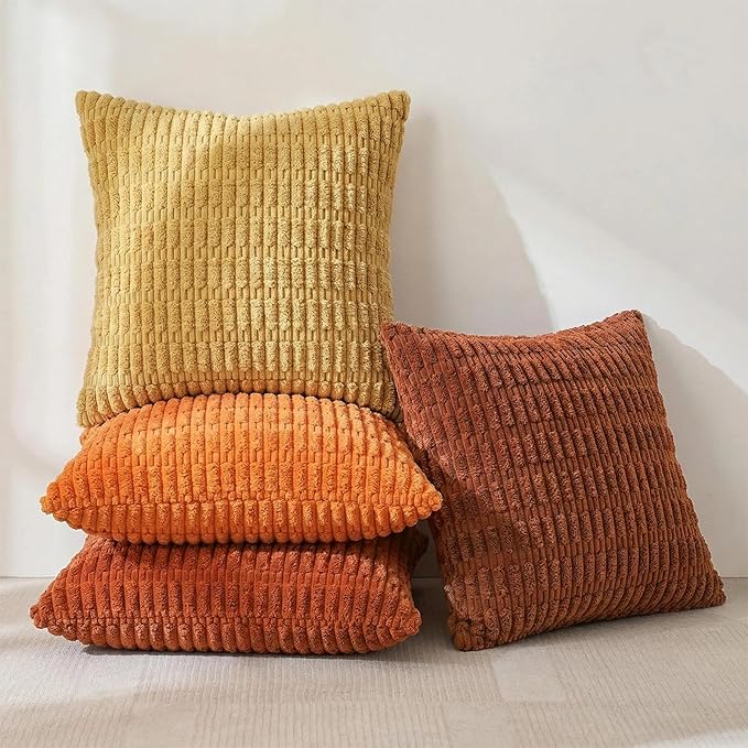 Fancy Homi 4 Packs Decorative Throw Pillow Covers for Living Room Couch Bed, Modern Farmhouse Boho Home Décor Accent Cushion Case, 18" x 18", Burnt Orange Series