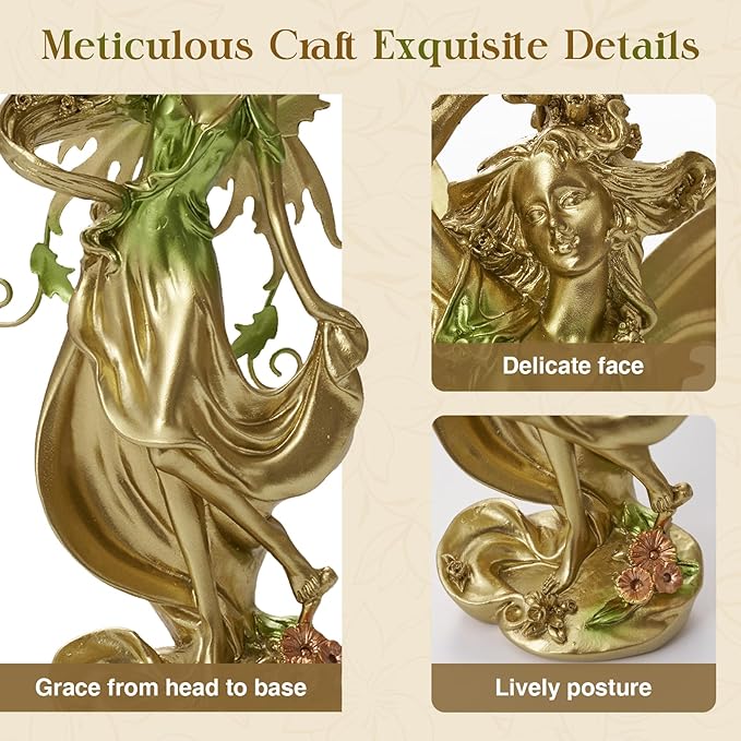 Elegant Fantasy Decor, Hand-Painted Angel Figurine Graceful Fairy Sculpture for Bookshelf, Mantel, Indoor Outdoor Decor, Thoughtful Gift for Women, Girls (Lifting Skirt)