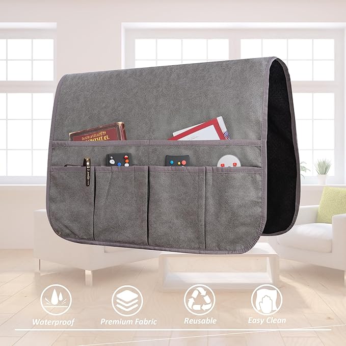 Waterproof Anti-Slip Sofa Armrest Organizer Armchair Caddy for Couch Remote Control Holder Sofa Armset Organizer with 6 Pockets Couch Armrest Storage for Book 35"x19.5" Grey 1 Pack