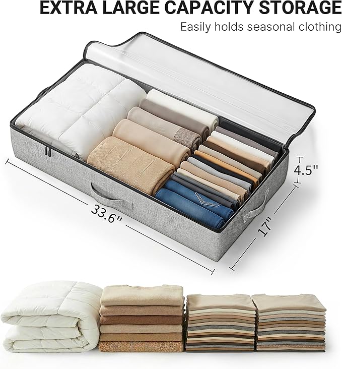 2-Pack Under Bed Storage Containers, 4.5 Inches Tall Low Profile Underbed Clothes Storage Organizer Bin with Sturdy Sidewalls/Bottom, Underbed Storage Bins 2 Storage Thin Bins