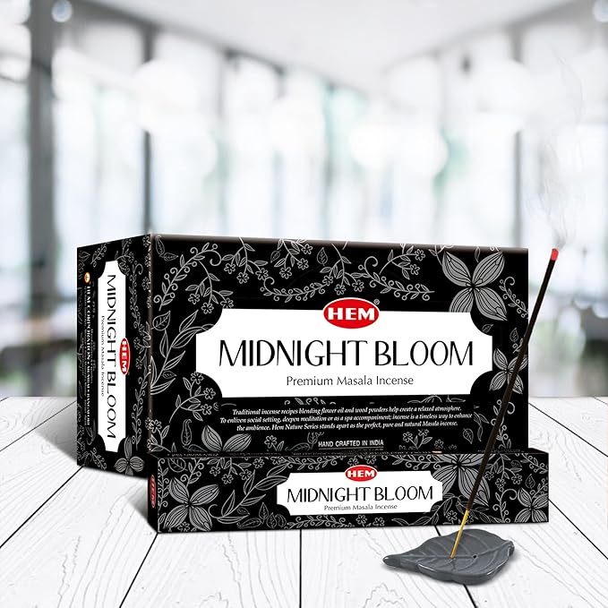 HEM Midnight Bloom Natural Masala Relaxing Incense Sticks - 12 Packets (15g Each)