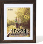 KTKDE 18x24 Poster Frame Real Glass,Walnut Picture Frame Display Pictures 16x20 with Mat or 18x24 Without Mat, Modern Style Wood Composite Frame,Gallery Wall Frame Wooden ，best gift