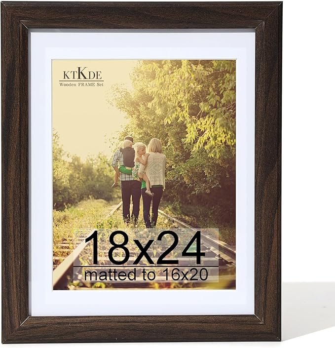 KTKDE 18x24 Poster Frame Real Glass,Walnut Picture Frame Display Pictures 16x20 with Mat or 18x24 Without Mat, Modern Style Wood Composite Frame,Gallery Wall Frame Wooden ，best gift