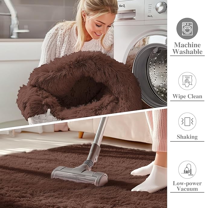 OLANLY 4x4 Machine Washable Accent Rug, Soft Fluffy Shaggy Area Rug for Bedroom, Living Room, Indoor Floor Carpet for Kids, Nursery, Home Decor, Coffee