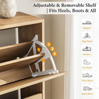 Nicetree Arch-Chic Shoe Cabinet for Entryway, Modern Mid-Century Shoe Storage Cabinet with Fluted, Narrow Shoe Rack for Entryway with Adjustable Shelves & Tipping Protection,Light Oak
