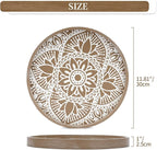 Hanobe Round Decorative Tray for Table: Boho Coffee Table Trays for Home Decor - Mid Century Farmhouse Circle Wood Serving Rustic Bohemian for Kitchen Counter Women