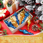 Mifoci 8 Pcs 6 Inch Mercury Glass Finial Christmas Ornaments Hanging Christmas Finials Glass Ornaments Assorted Mercury Decor for Vintage Holiday Xmas Tree Decoration(Blue, Gold)