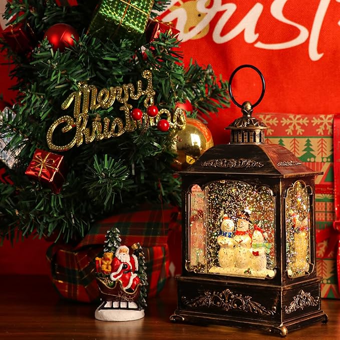 Wondise Christmas Musical Snow Globes with Timer, USB Plug-in & Battery Operated Spinning Water Glitters Lighted Singing Snow Globe Lantern for Christmas Thanksgiving Holiday Decorations(Snowman)
