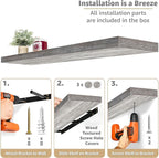 Sorbus Floating Shelves for Wall - 48 Inch Long Bathroom Shelves, Wall Decor for Bedroom, Kitchen, Living Room & Book Storage - Mounted Floating Shelf with Invisible Brackets (Gray, 2 Pack)