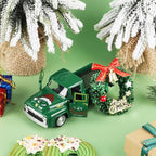 Christmas Vintage Green Truck Decor with Car Wreath Green Truck Vintage Home Tiered Tray Decor for Christmas Tables Home Kitchen Mantel Shelf Bookshelf Coffee Mini Trucks Decorations