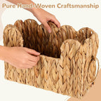 Scalloped Hand Woven Magazine Holder Natural Water Hyacinth Magazine Basket for Newspapers Books Files Decorative Boho Farmhouse Book Basket for Bathroom Living Room Home Office