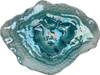 Things2Die4 Decorative Oyster Shaped Plate, 13 X 10 Inch Iridescent Sea Blue Glass Decorative Plate for Coastal Tabletop Display, Nautical Accent Dish for Entryway or Living Room
