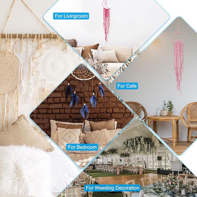 PATIKIL Moon Star Dream Catcher Decor, 39" Boho Dream Catcher Macrame Woven Wall Hanging for Home Decor Bedroom Accessories Cafes Wedding Decoration, Blue