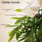 Artificial Olive Teardrop Swag Wreath for Front Door - 22 Inch Faux Greenery Wall Decor with Burlap Bow - Farmhouse Olive Branch Swag for Indoor Kitchen Entryway Wedding Arch