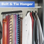 Upgraded Tie Rack Hanger with 20 Foldable Metal Hooks, Space Saving Necktie Organizer for Men – Large Capacity Tie and Belt Wooden Hanger for Closet - Black 2 Pack