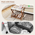 Full Assembled 26.77"L Luggage Rack Set of 1 - Luggage Stand for Guest Room, Foldable Suitcase Stand with Shoe Shelf, Luggage Holder for Suitcases, Bedroom, Hotel (Walnut Bamboo Suitcase Holders)