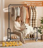 AOODA Heavy Duty Clothes Rack with Shelves, 46.5'' Metal Rolling Clothing Racks for Hanging Clothes, Wardrobe Garment Rack with Lockable Wheels for Coats, Shirts, Shoe Boxes (Black)