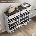 Shoe Cabinet with 4 Flip Drawers & 2 Drawers,Farmhouse Shoe Storage Cabinet for Entryway,Slim Freestanding Organizer Rack for Front Door Entrance,White