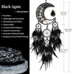 Large Dream Catcher,Moon Dream Catchers with Chakra Gemstone Agate Stone,Black Crystal Tree of Life Dream Catcher,Dream Catchers for Adults,Boho Bedroom Decor (Black Natural Gem Agate)