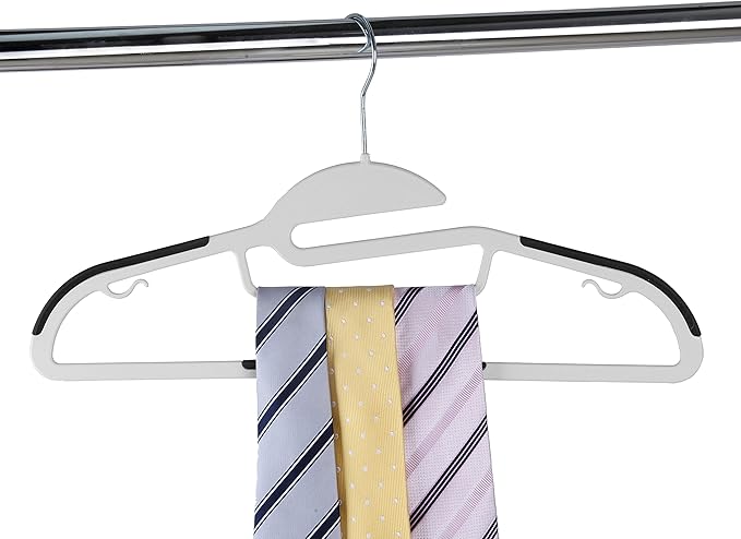 Finnhomy 50 Pack Plastic Hangers, Heavy Duty Clothes Hangers with Non-Slip Pads, Space Saving Easy Slide Organizer for Bedroom Closet, Great for Shirts, Pants, White