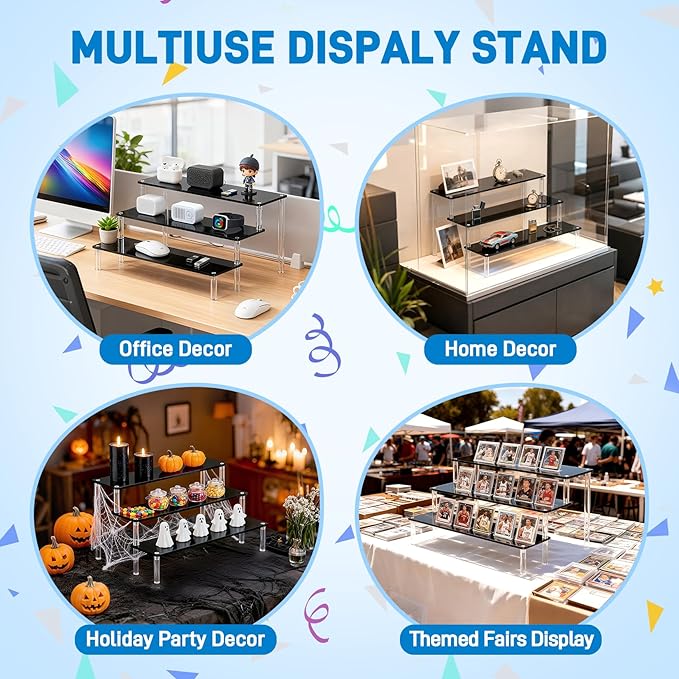 2 Packs Acrylic Display Stand Riser,3 Tier Perfume Organizer Cupcake Stand Acrylic Pop Shelves Holder,Black Desk Display Shelf for Figure,Trinket,Collectibles,Dessert Stands for Party Decor-11.6in