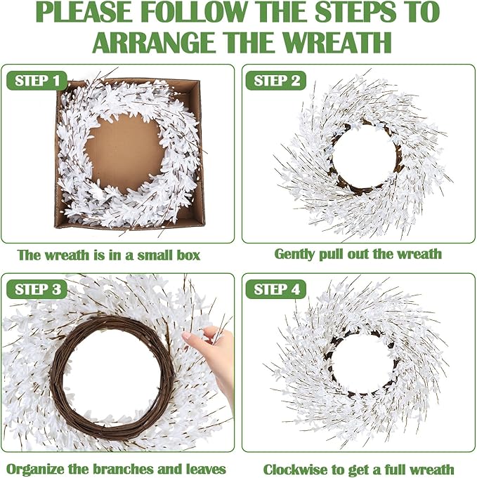 GTIDEA 24" Summer Wreaths for Front Door, Artificial White Forsythia Flower Wreath on Grapevine, Floral Wreath for Home Indoor Outdoor Wall Window Garden Porch Farmhouse Summer Door Decor