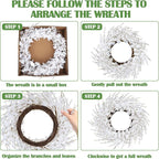 GTIDEA 24" Summer Wreaths for Front Door, Artificial White Forsythia Flower Wreath on Grapevine, Floral Wreath for Home Indoor Outdoor Wall Window Garden Porch Farmhouse Summer Door Decor