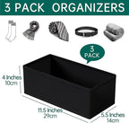 3 PACK Drawer Organizer Clothes，drawer Divider， Dresser Drawer Storage for Sock, Underwear, Bra，Panties，Belt, Tie, Stockings, Leggings & Accessories (Black)