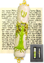 Exquisite Enamel Design Mezuzah with Scroll, Easy Install Use Double-Sided Tape, Tree of Life Theme Mezuzah for Door with Crystal Diamond Accent for Any Memorable Jewish Occasions, 3.8”