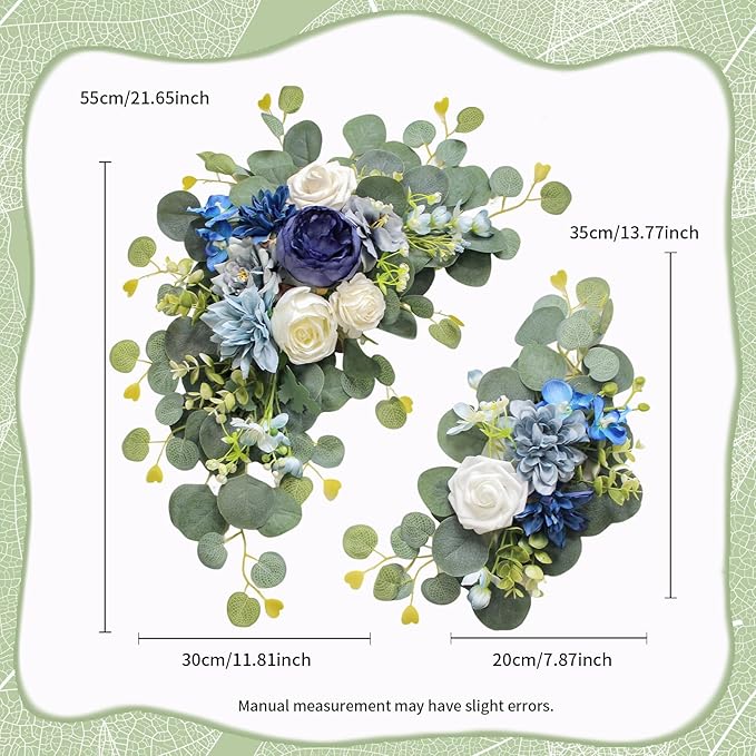 Odouzy Artificial Wedding Arch Flowers for Wedding Sign,Set of 2 for Welcome Ceremony Sign,Faux Floral Swags,Wedding, Banquet and Reception Backdrop Floral Decoration (Blue)