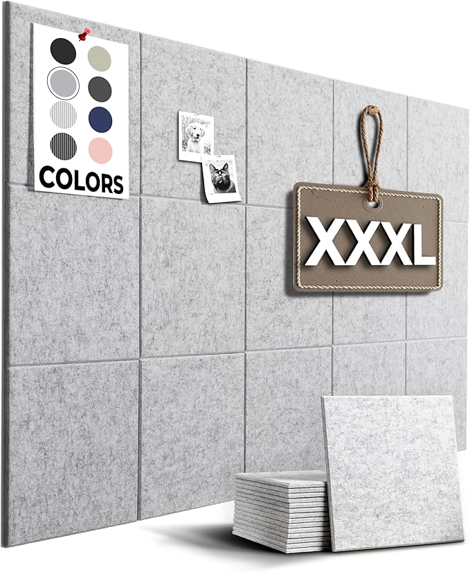 WALLHERO Cork Boards for Walls, Bulletin Boards 59"x36" | 15 Pack | Felt Bulletin Board, Large Cork Board for Office, Wall Protector for Dart Board, Corks Boards, Felt Board Tiles (Gray Marble)