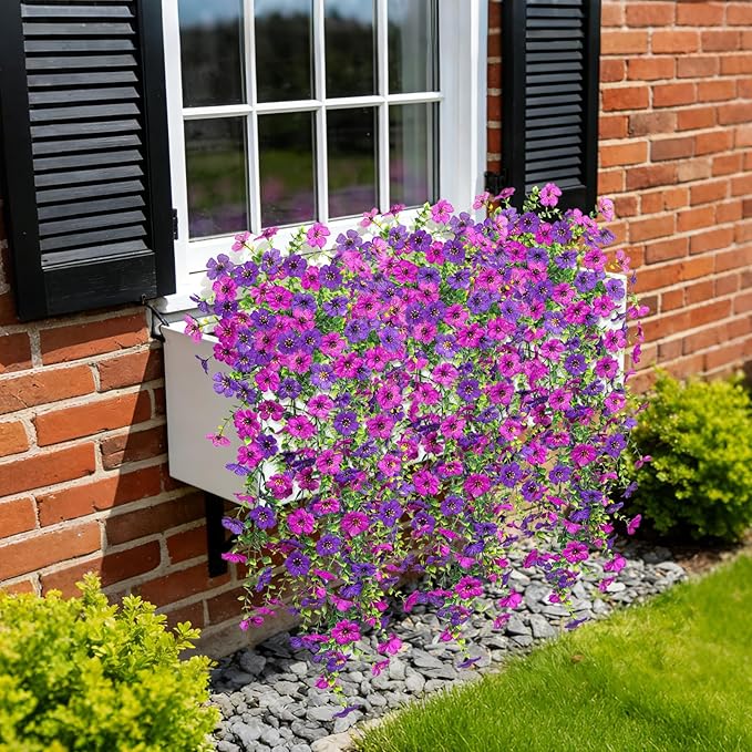 Fake Artificial Hanging Flowers for Outdoor Spring Decor 2PCS Faux Silk Flowers Plants for Outdoor Outside Planter UV Resistant Daisy for Porch Front Door Patio Balcony Yard Decor