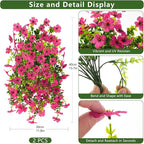 Artificial Faux Flowers Plants for Outdoor Spring Summer Decoration, 2PCS Fake Silk Daisy Flowers No Fade UV Resistant Realistic for Outside Home Planter Porch Patio Balcony Yard Decor (Rose Red)
