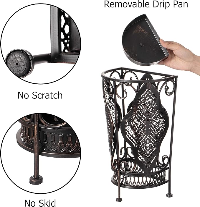Dualplex Umbrella Holder Umbrella Stand Rack Super Quality Metal Entry Hallway Décor Removable Drip Tray for Home Office Holds Umbrellas Canes Walking Sticks Best Gift 16" Tall (Wallside, Antique)