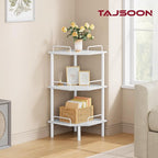 Tajsoon Corner Shelf Stand, 3 Tier Industrial Corner Shelves, Multipurpose Standing Display Shelf, Corner Shelving Unit for Bedroom, Living Room, Office, Kitchen, White