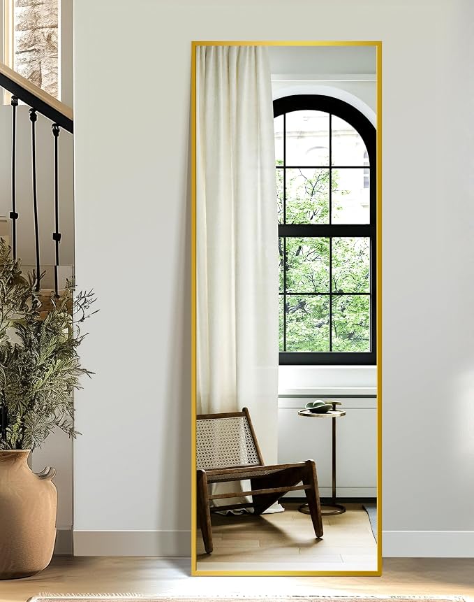 TRAHOME Standing Mirror Full Length Mirror,15" x 56" Large Floor Mirror with Aluminium Frame for Door Bedroom Bathroom Living Room(Gold)