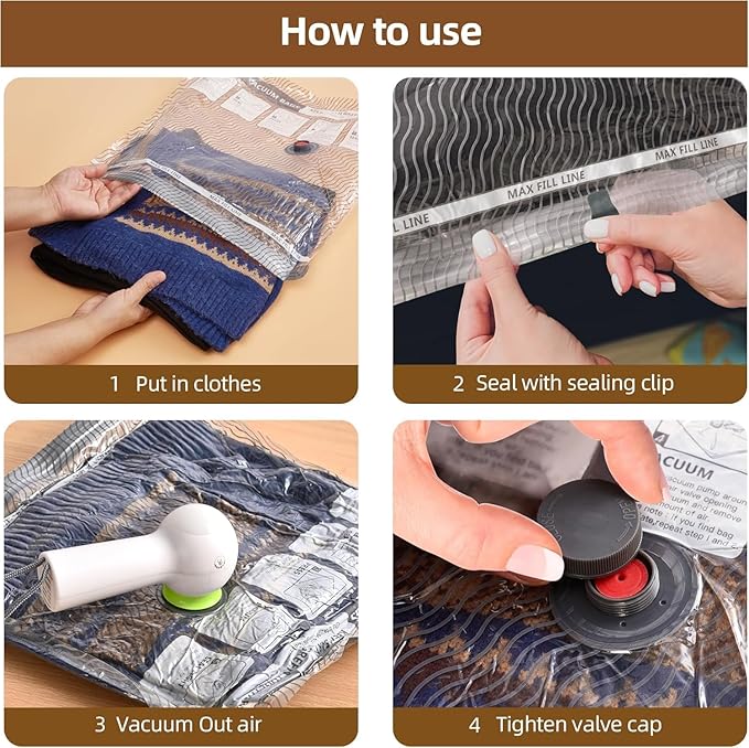 15 Pack Vacuum Compression Bags for Travel, Carry-on Size Seal Packing Cubes for Luggage, Vacuum Storage Bags, Space Saver for Clothes 80% for Travel & Home.（No pump）