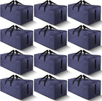 12 Pack Large Strong Moving Bags with Zippers & Carrying Handles - Water-Resistant - Heavy Duty Storage Tote for Space Saving, Fold Flat, Alternative to Moving Box (Blue)